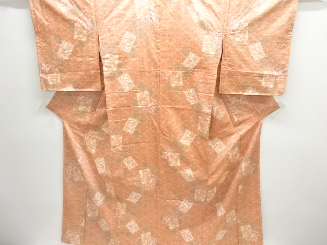 松皮菱に花唐草模様織出し手織り紬着物